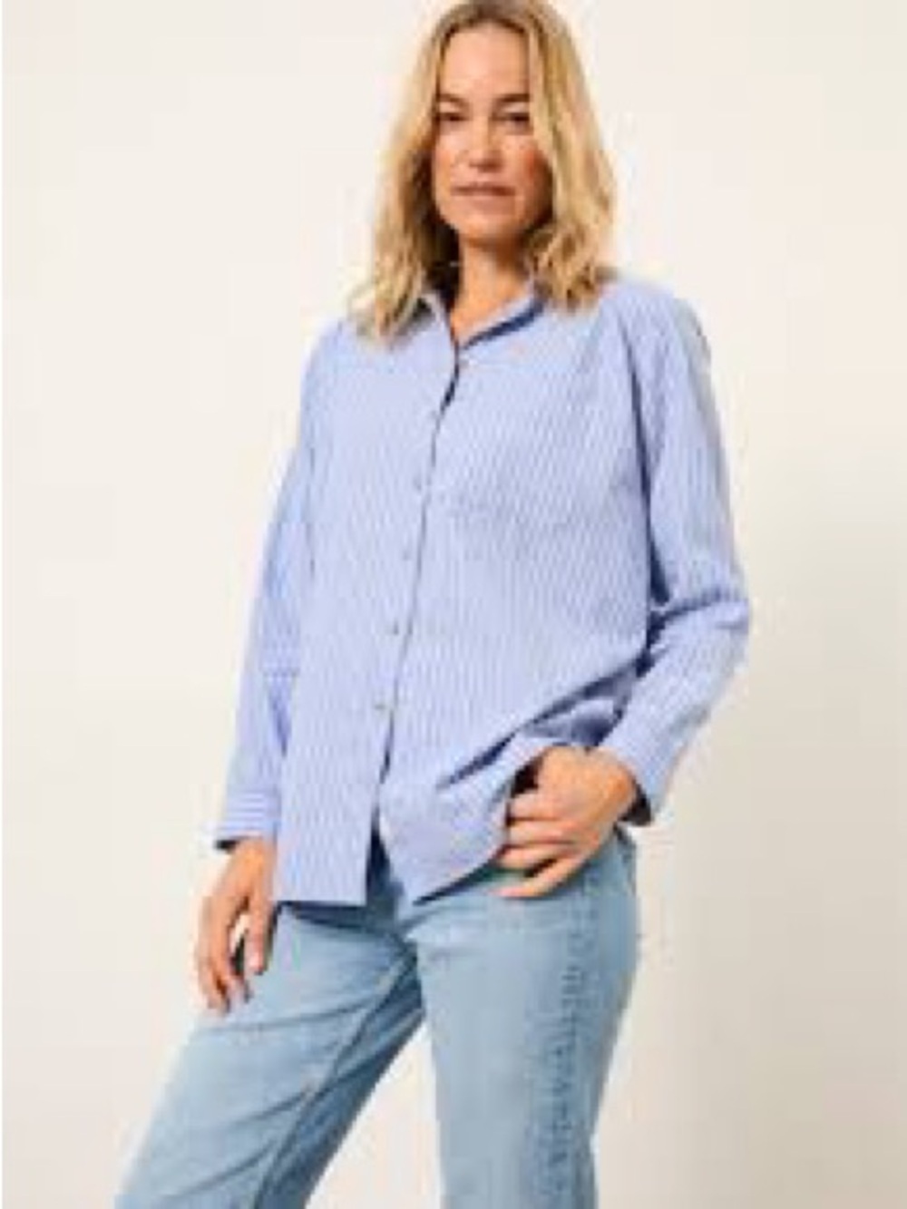 FatFace Blue and White Striped Button-Down Shirt